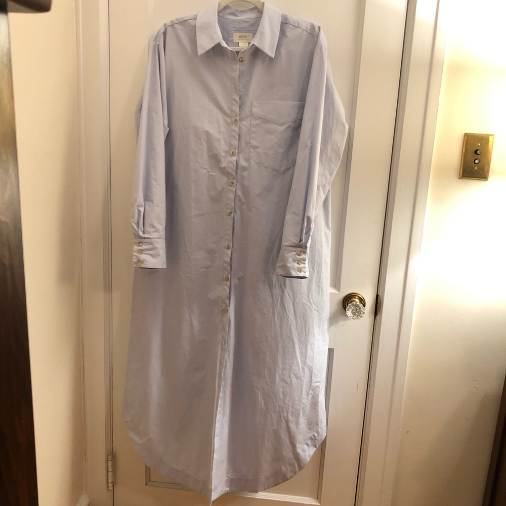 Anthropologie Maeve baby blue 100% cotton Button-Up Long maxi Shirt Dress